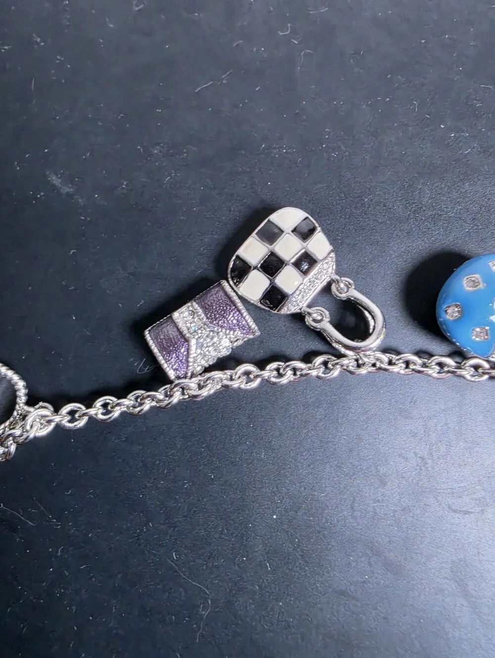 Kids Charm Bracelet with Red, Black, Blue & Yellow Bag Charms